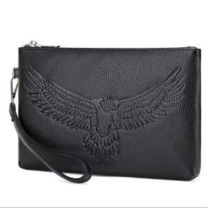 “FREEBIRD” Black Vegan Leather Embossed Eagle Clutch / Wristlet